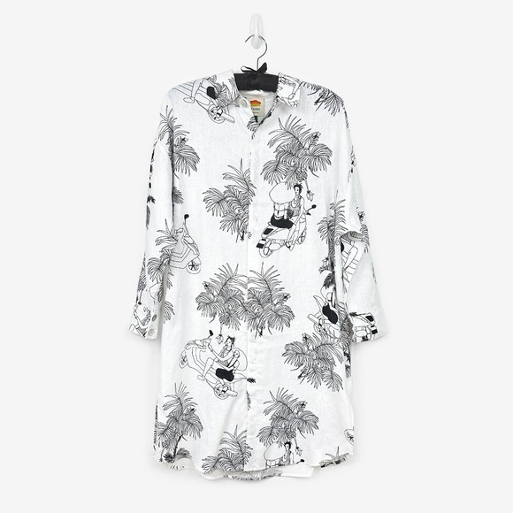FARM Rio Tops - Farm Rio x Mayara Ferrao‎ Moto Love Shirt Size M Off-White Linen Longline Resort